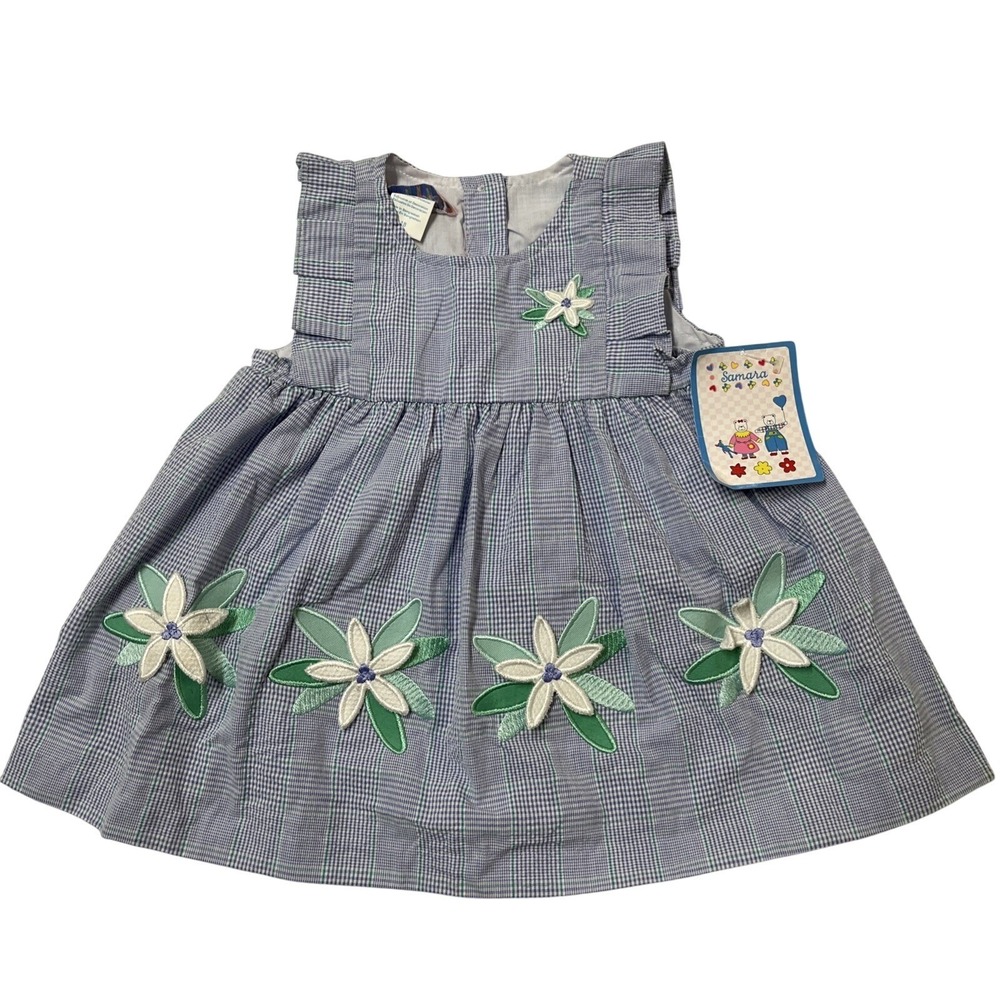 Vintage Samara Baby Dress‎ Purple Plaid Floral Jumper Size 18M Easter Spring